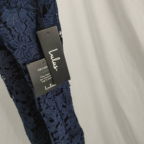 Lulus Navy Lace Cocktail Dress Small NWT Sleeveless Floral Mini - Picture 4 of 13